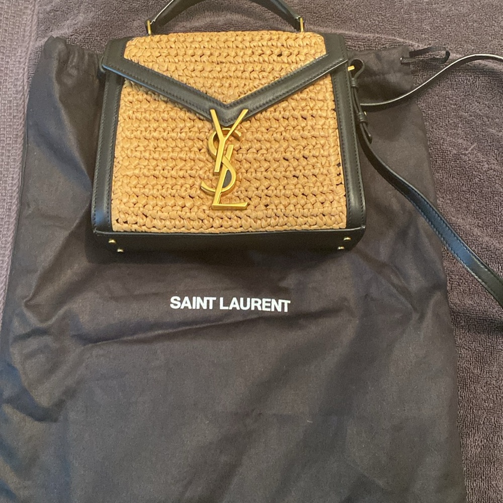 SAINT LAURENT Cassandra Mini raffia and leather top-handle bag - Picture 13 of 14